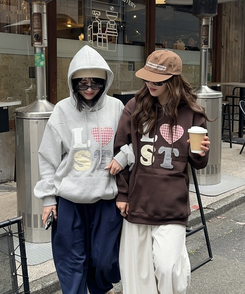 기모 자수 로스트 후드 그레이