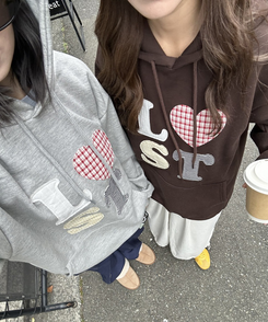 기모 자수 로스트 후드 브라운