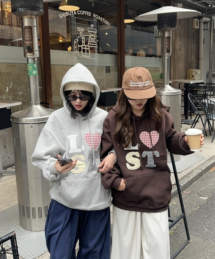 기모 자수 로스트 후드 그레이