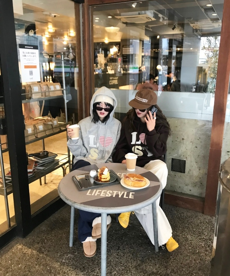 기모 자수 로스트 후드 그레이