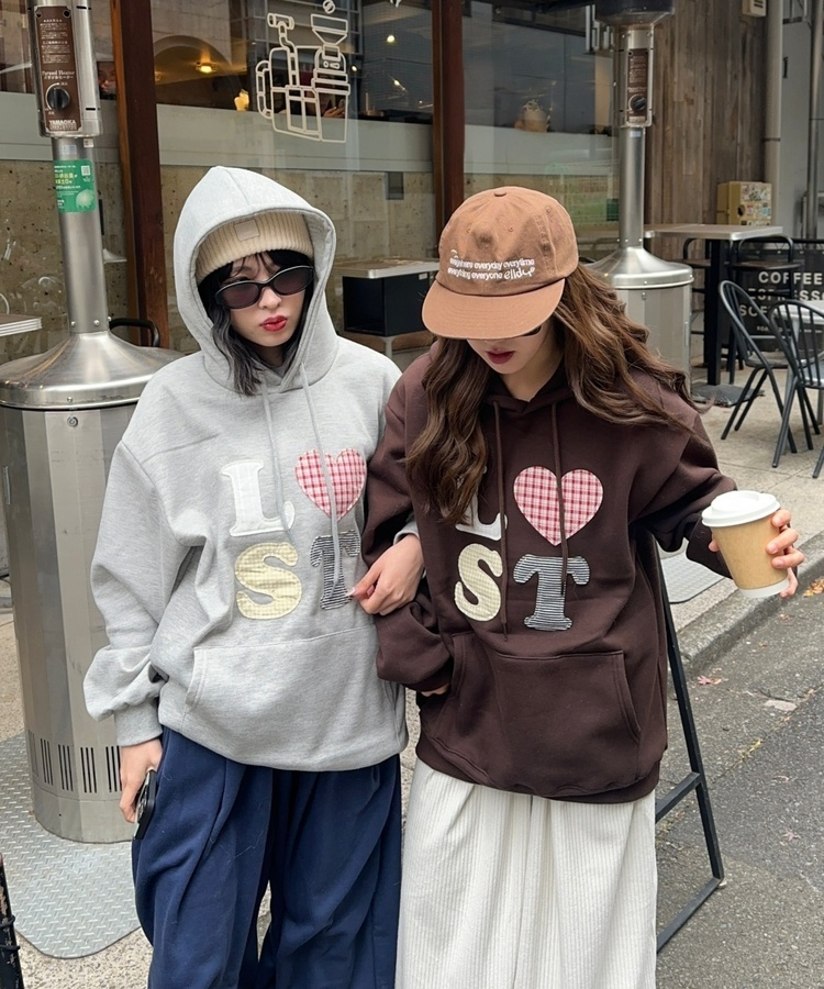 기모 자수 로스트 후드 그레이