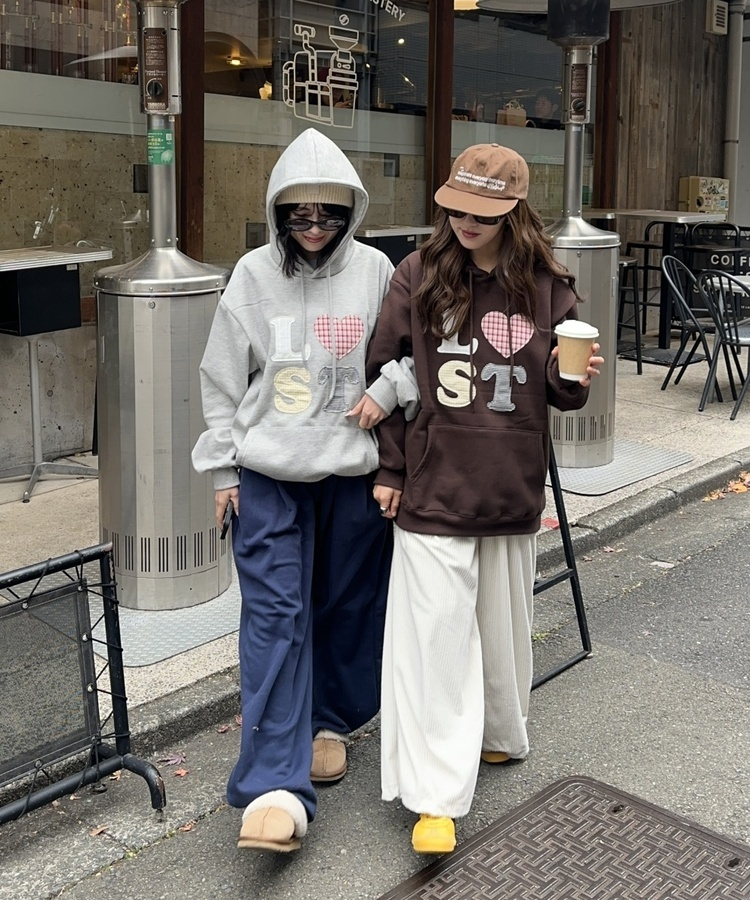 기모 자수 로스트 후드 그레이