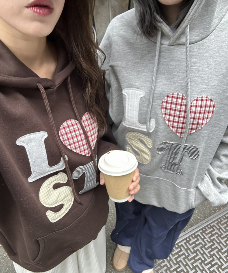 기모 자수 로스트 후드 브라운