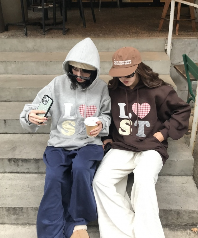 기모 자수 로스트 후드 브라운