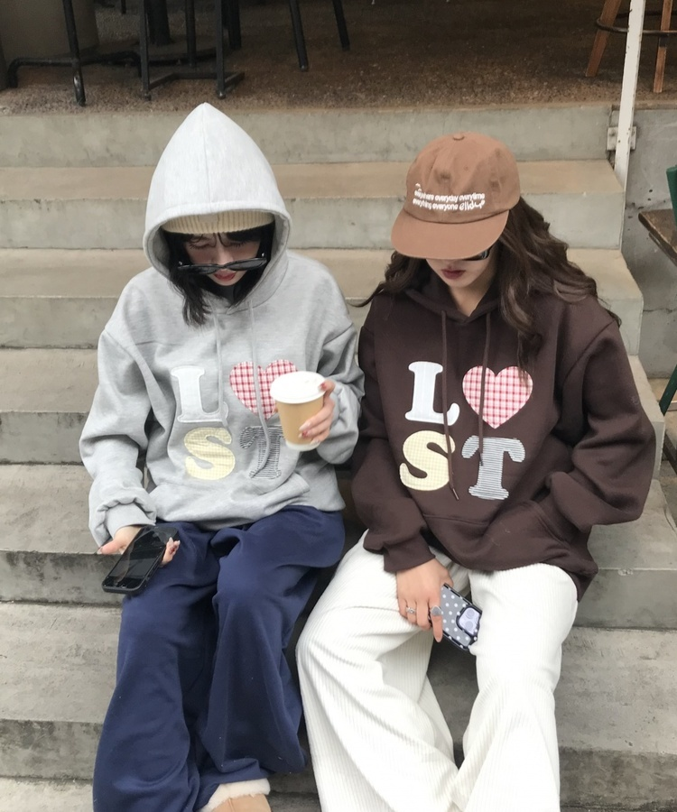 기모 자수 로스트 후드 브라운