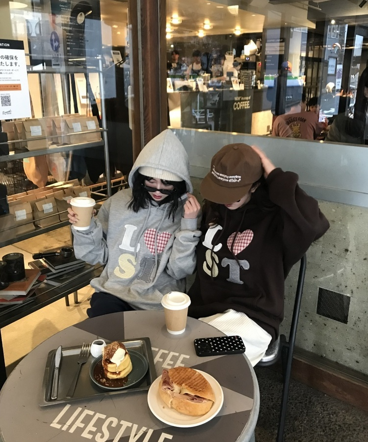 기모 자수 로스트 후드 그레이