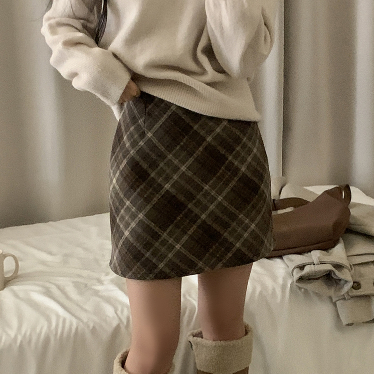 긱체크 겨울 속바지 h라인 미니 스커트치마