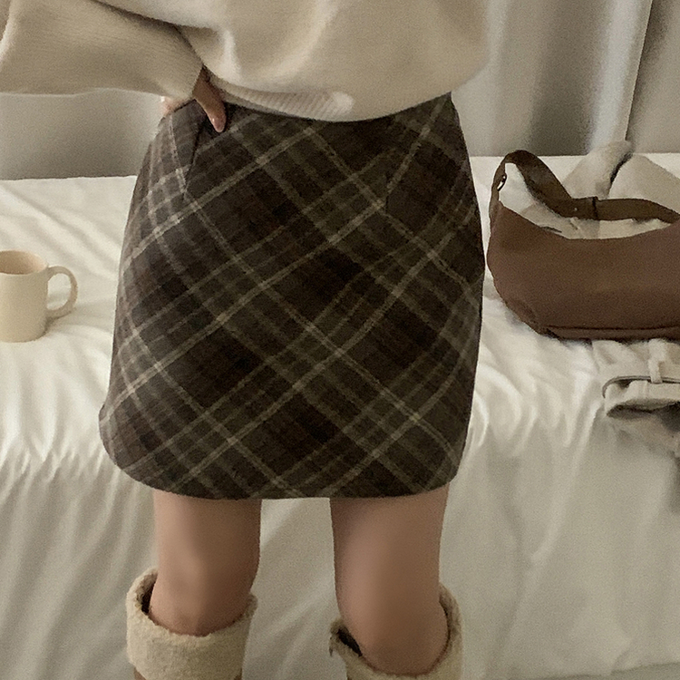 긱체크 겨울 속바지 h라인 미니 스커트치마