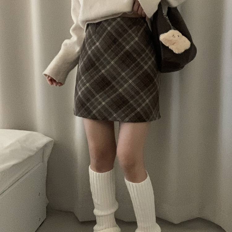 긱체크 겨울 속바지 h라인 미니 스커트치마