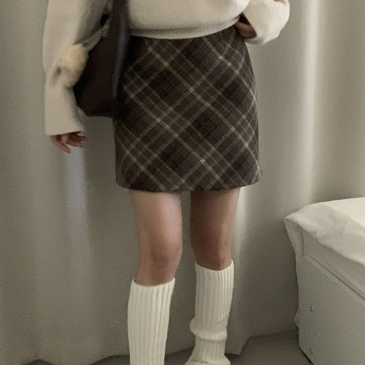 긱체크 겨울 속바지 h라인 미니 스커트치마
