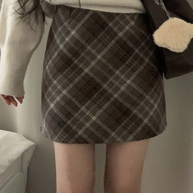 긱체크 겨울 속바지 h라인 미니 스커트치마