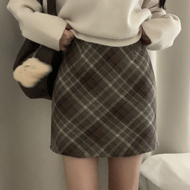 긱체크 겨울 속바지 h라인 미니 스커트치마