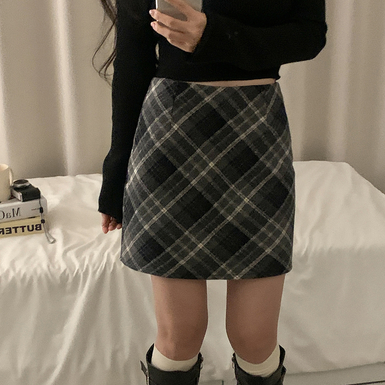 긱체크 겨울 속바지 h라인 미니 스커트치마