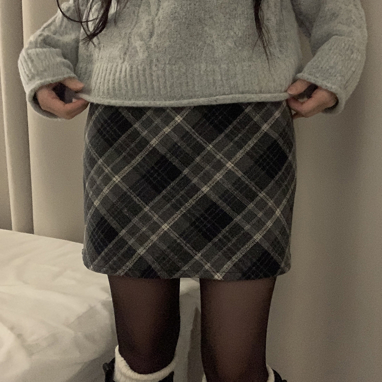 긱체크 겨울 속바지 h라인 미니 스커트치마