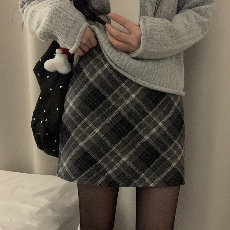긱체크 겨울 속바지 h라인 미니 스커트치마