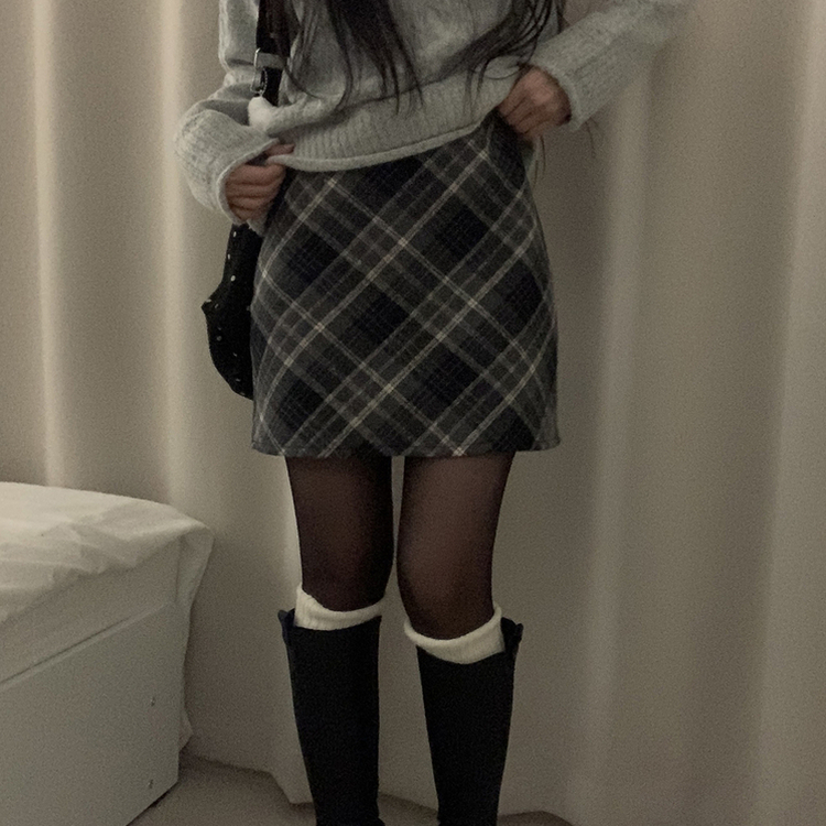 긱체크 겨울 속바지 h라인 미니 스커트치마
