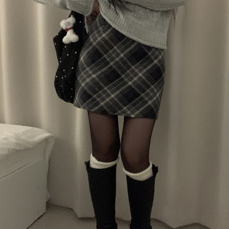 긱체크 겨울 속바지 h라인 미니 스커트치마