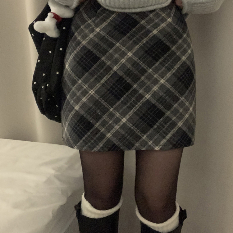 긱체크 겨울 속바지 h라인 미니 스커트치마