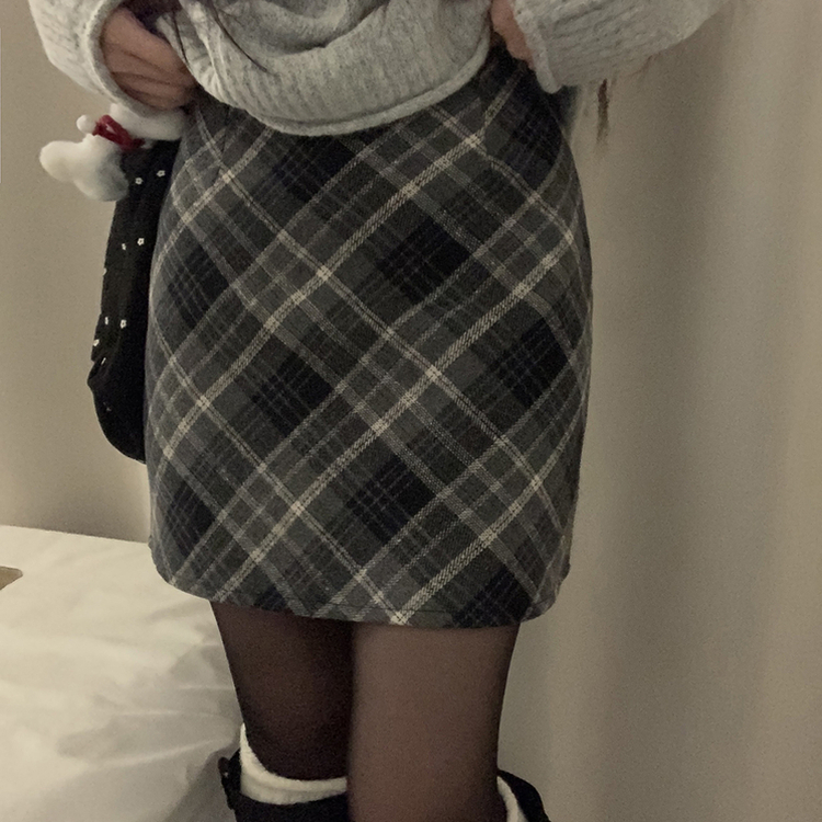 긱체크 겨울 속바지 h라인 미니 스커트치마