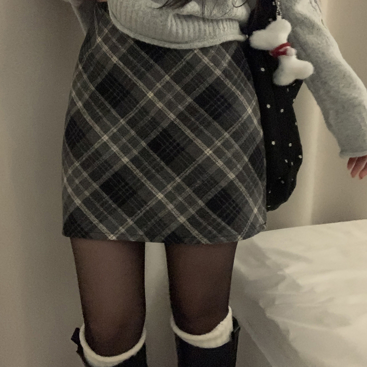 긱체크 겨울 속바지 h라인 미니 스커트치마