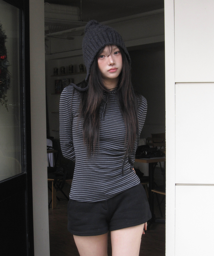 톡톡 슬림핏 단가라 후드 티셔츠