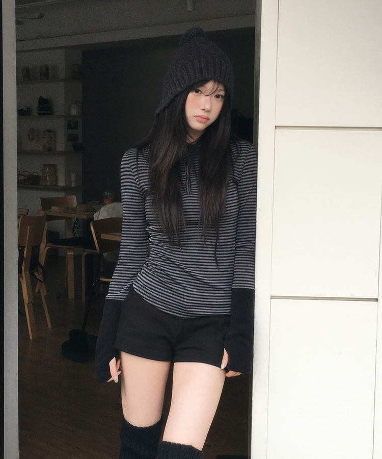 톡톡 슬림핏 단가라 후드 티셔츠