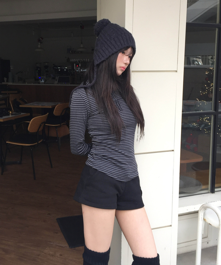 톡톡 슬림핏 단가라 후드 티셔츠