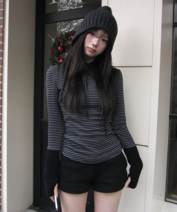 톡톡 슬림핏 단가라 후드 티셔츠