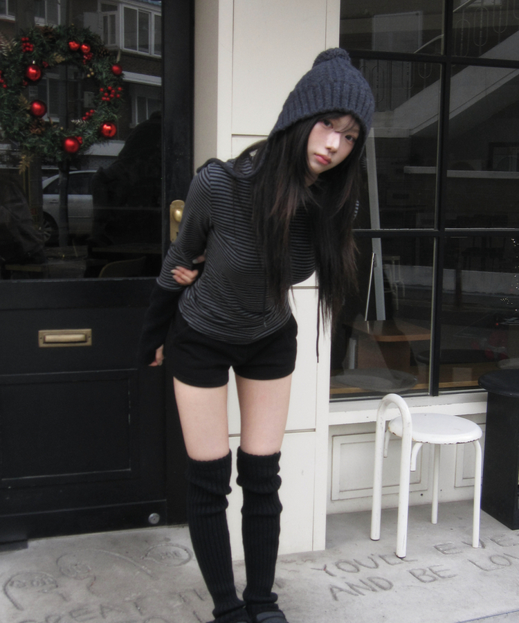 톡톡 슬림핏 단가라 후드 티셔츠