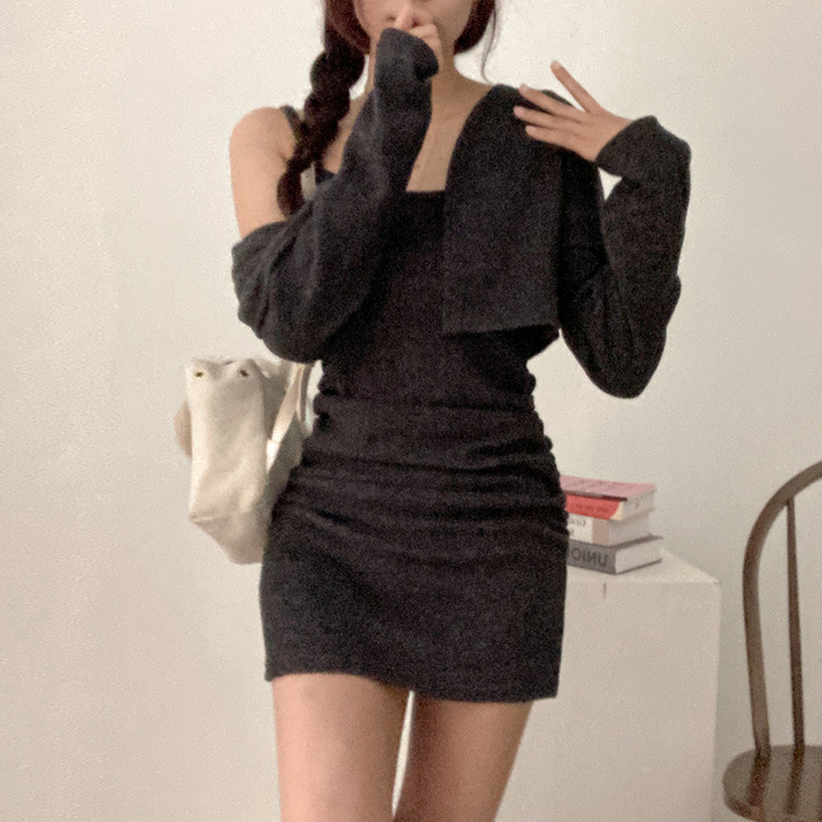 신디 포근 기모 나시 원피스 볼레로 가디건 투피스 세트 차콜