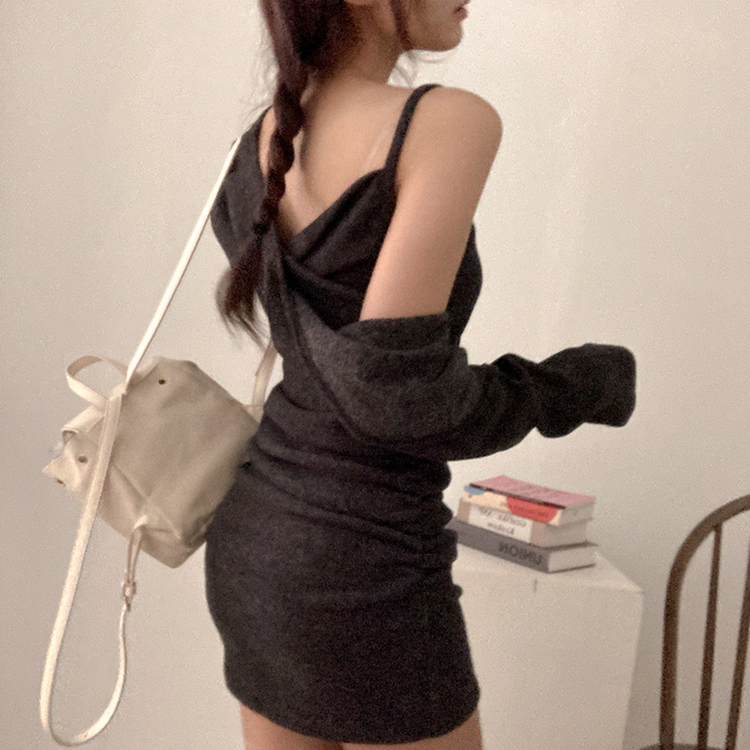 신디 포근 기모 나시 원피스 볼레로 가디건 투피스 세트 차콜