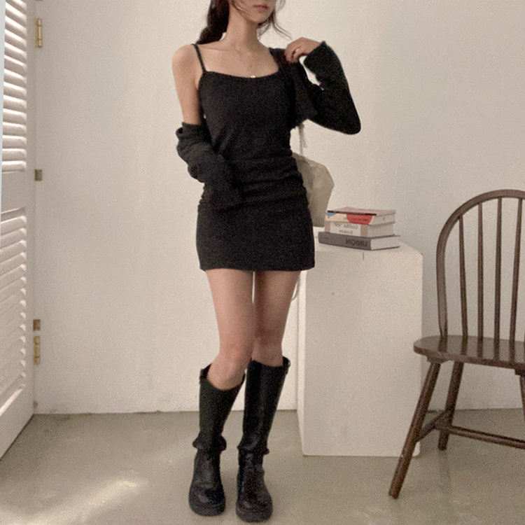 신디 포근 기모 나시 원피스 볼레로 가디건 투피스 세트 차콜