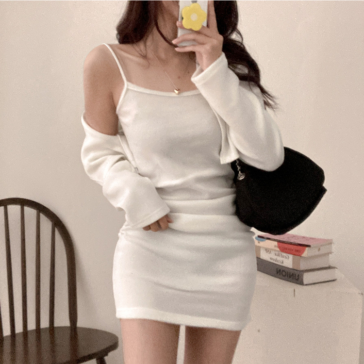 신디 포근 기모 나시 원피스 볼레로 가디건 투피스 세트 아이보리