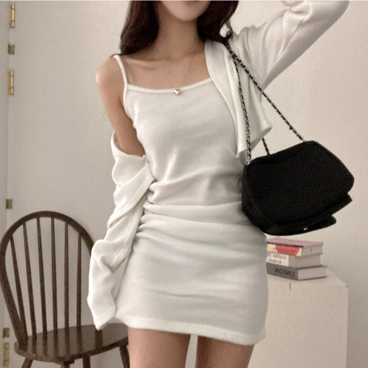 신디 포근 기모 나시 원피스 볼레로 가디건 투피스 세트 아이보리