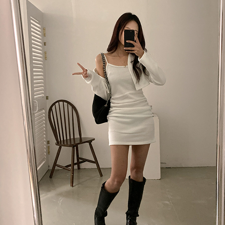 신디 포근 기모 나시 원피스 볼레로 가디건 투피스 세트 아이보리