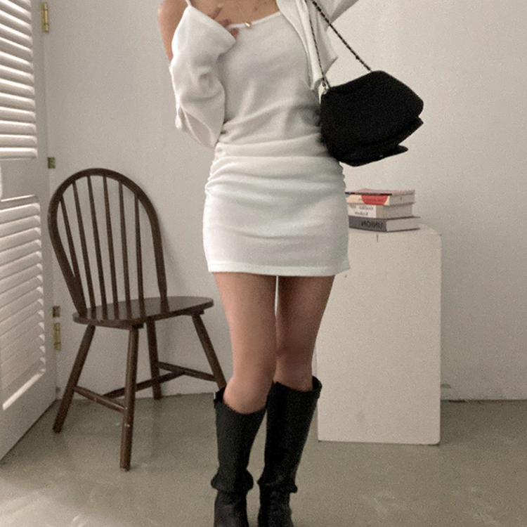 신디 포근 기모 나시 원피스 볼레로 가디건 투피스 세트 아이보리