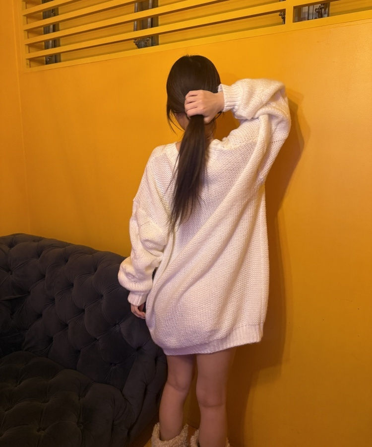 ケーブル編みVネックロングニットワンピース IVORY