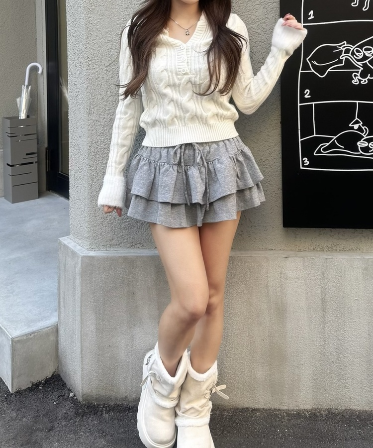 Vネックケーブル編みニット IVORY