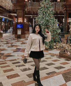 ゴールドボタン肩パッドボアツイードジャケット IVORY