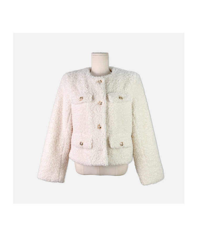 ゴールドボタン肩パッドボアツイードジャケット