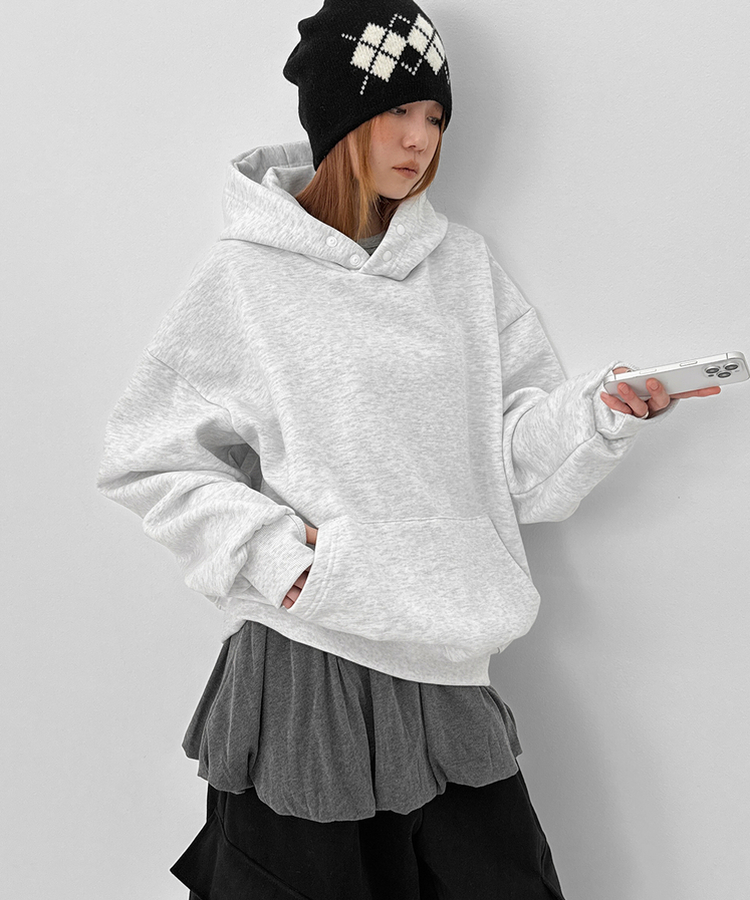 헷투 기모 버튼 후드티 멜란지화이트