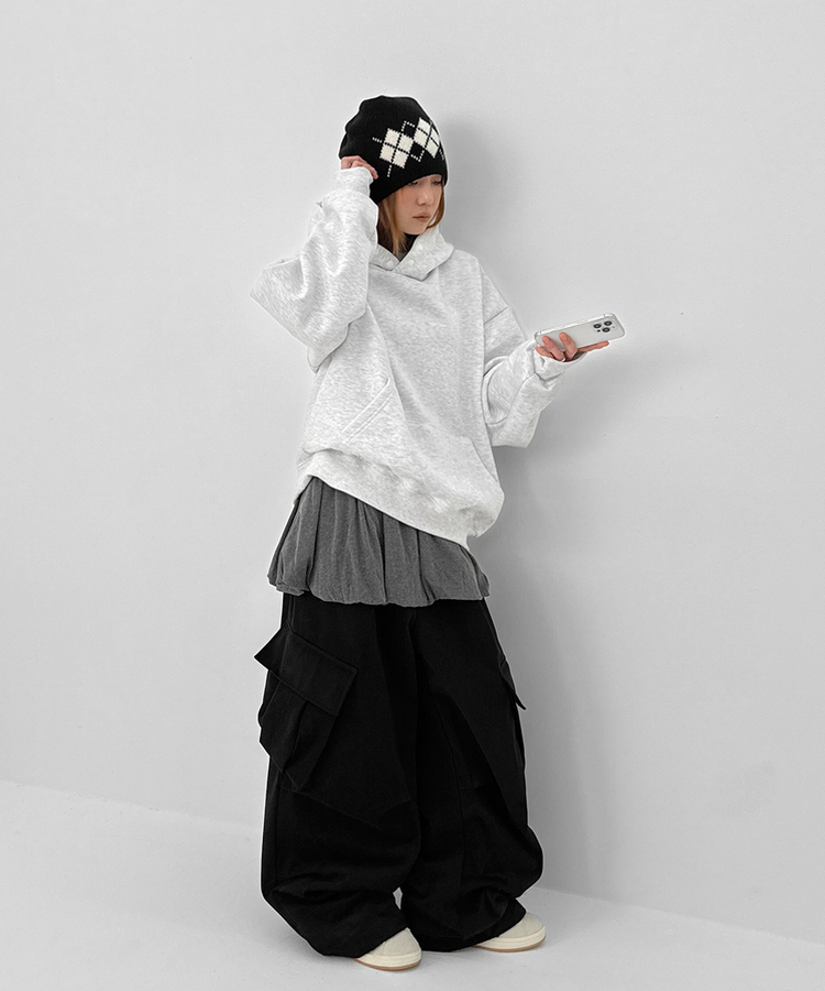 헷투 기모 버튼 후드티 멜란지화이트