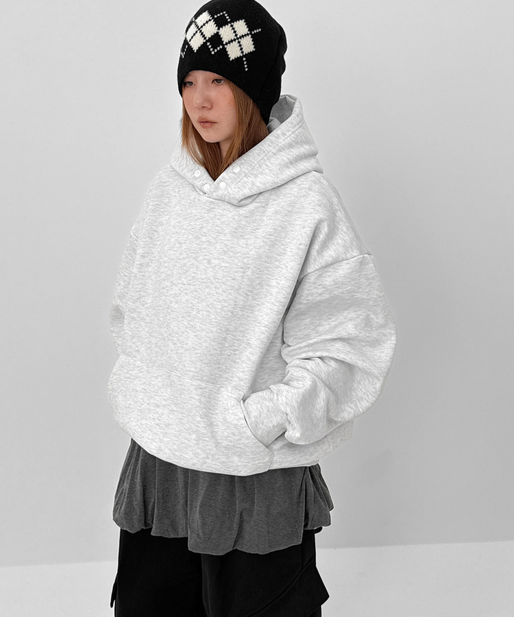 헷투 기모 버튼 후드티 멜란지화이트
