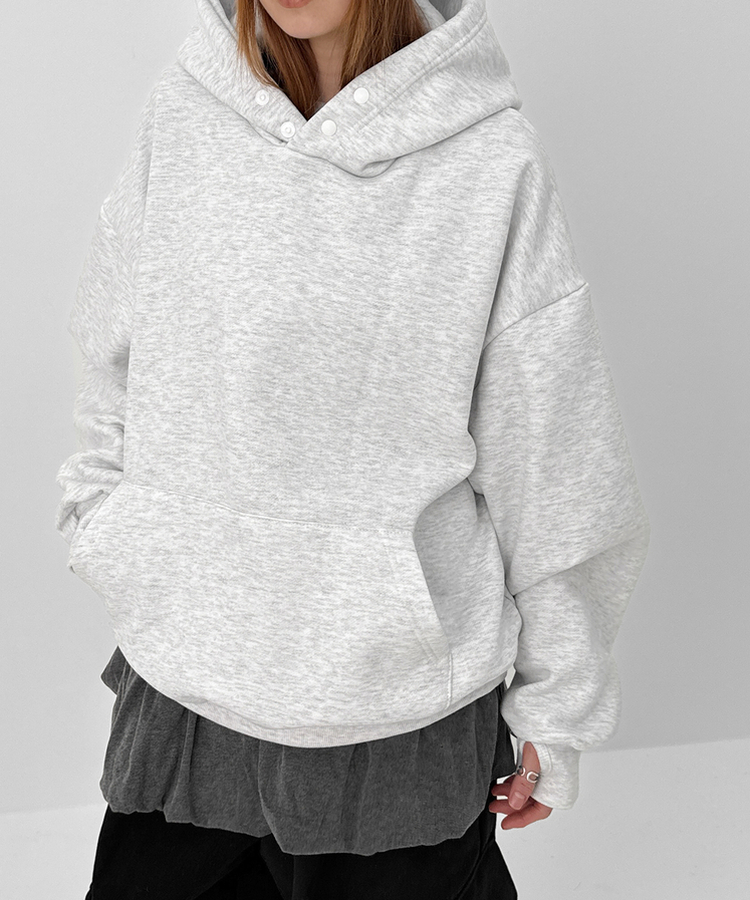 헷투 기모 버튼 후드티 멜란지화이트