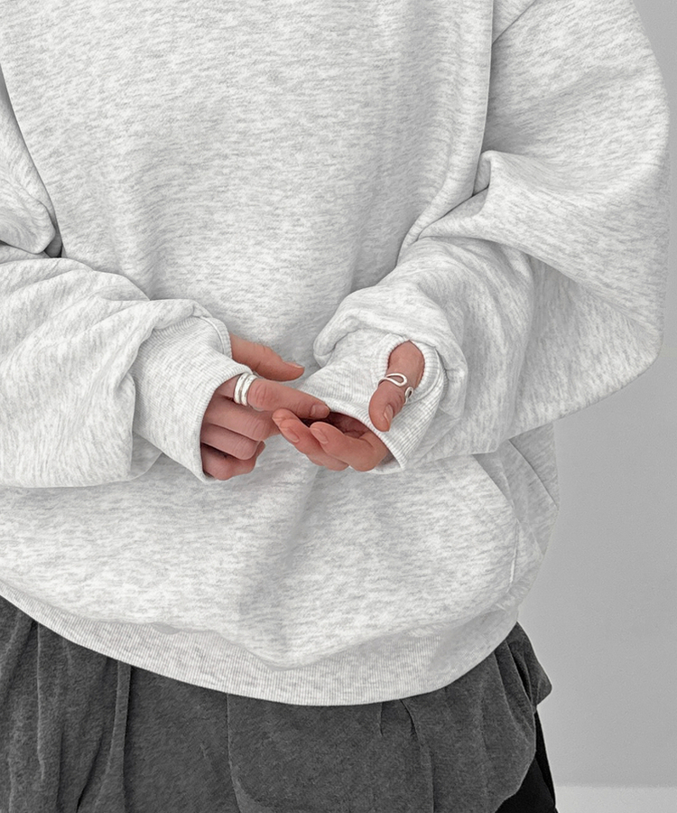 헷투 기모 버튼 후드티 멜란지화이트