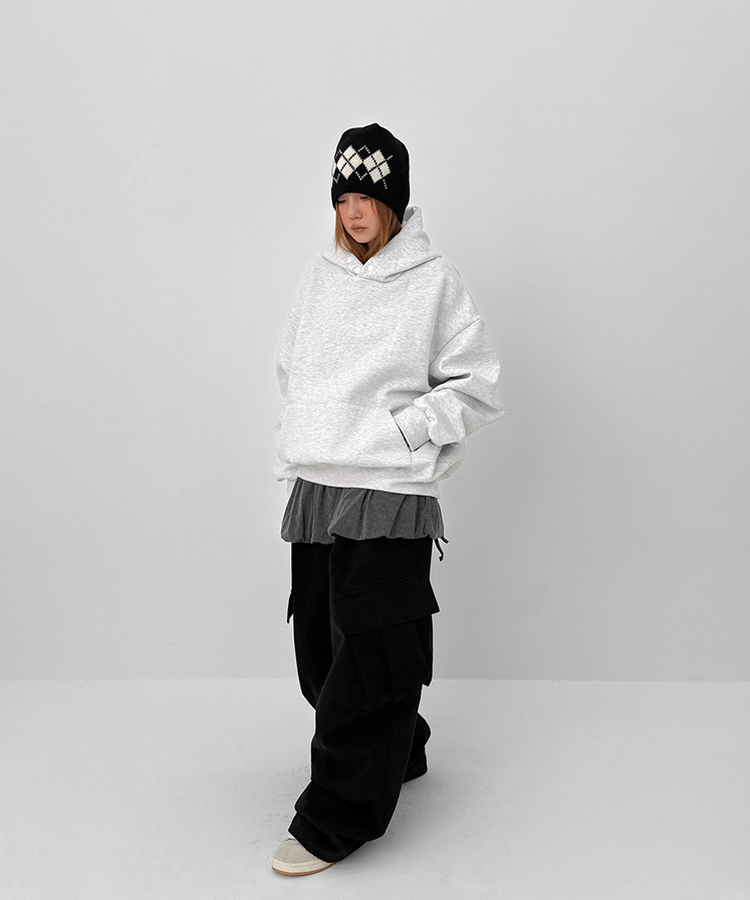 헷투 기모 버튼 후드티 멜란지화이트