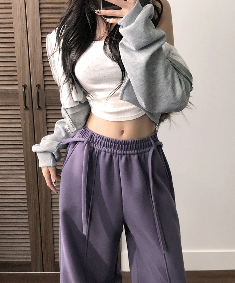 밀키 융기모 벨트 고리 스트랩 세트 롱 와이드 앞절개 팬츠