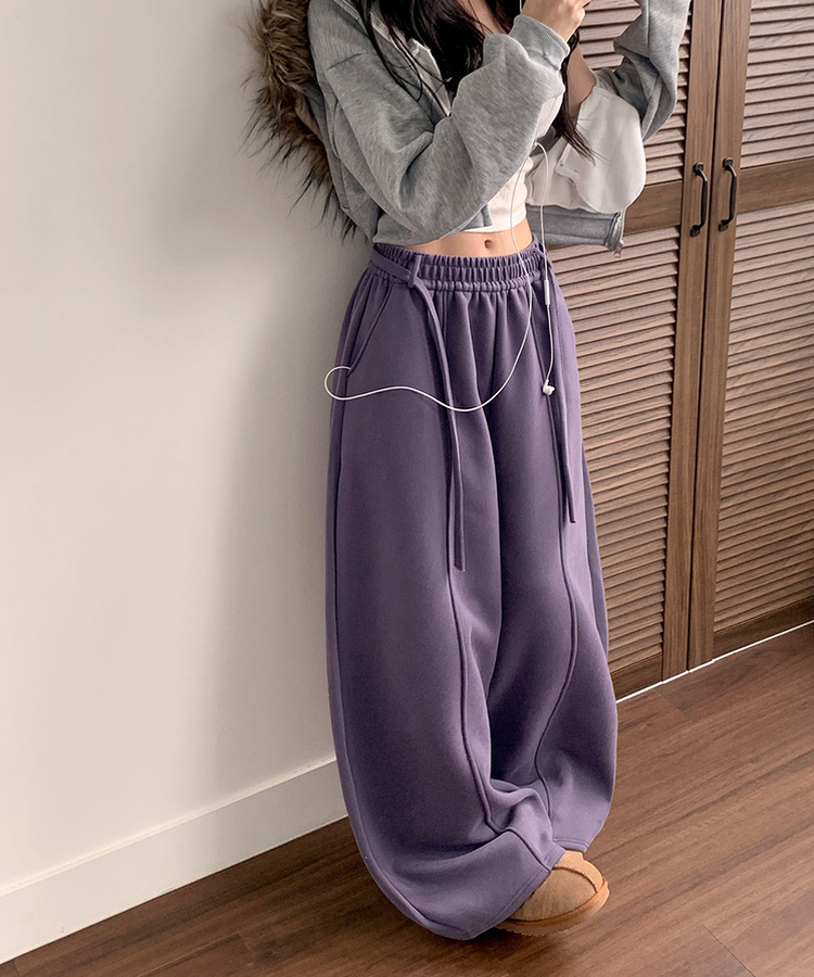 밀키 융기모 벨트 고리 스트랩 세트 롱 와이드 앞절개 팬츠