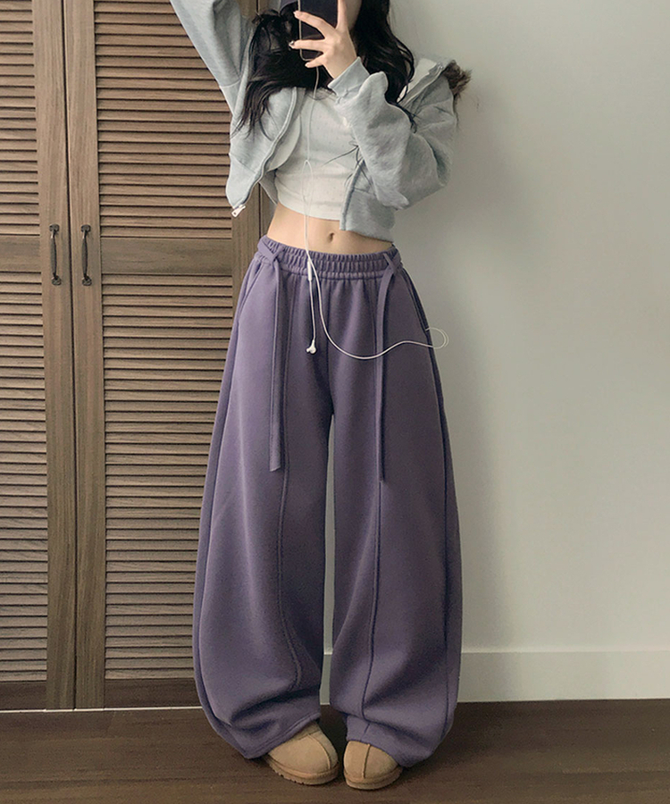 밀키 융기모 벨트 고리 스트랩 세트 롱 와이드 앞절개 팬츠