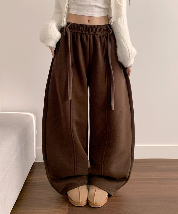 밀키 융기모 벨트 고리 스트랩 세트 롱 와이드 앞절개 팬츠